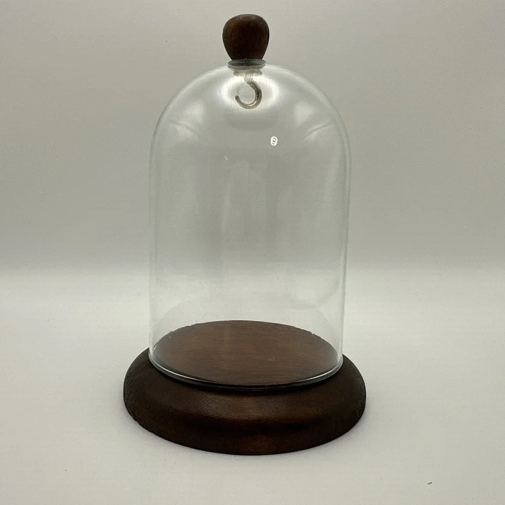 Vintage Pocket Watch Glass Display Dome With Wooden Base 5.5 Inches